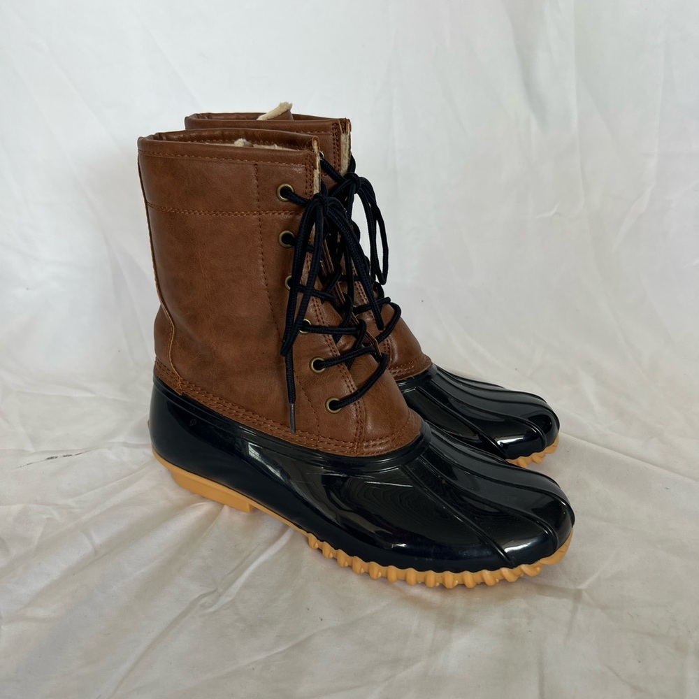Sporto Duck Boots Rain Boots Alice Leather Faux Fur Womens Size 10